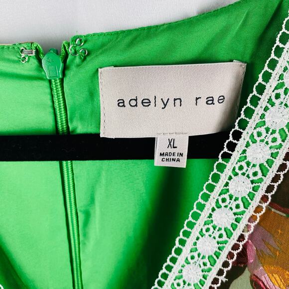 Adelyn Rae‎ Lian Jacquard Printed Midi Dress XL Green Floral Tropical Boho - Picture 6 of 12